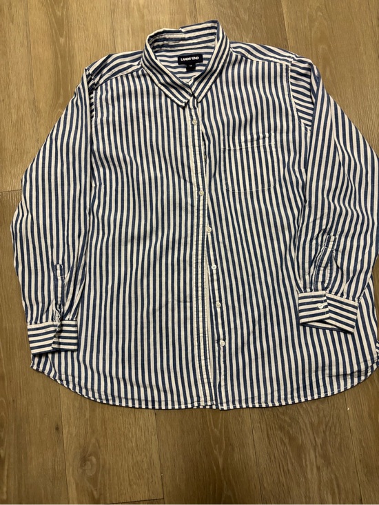 Lands' End Tops - Lands' End Navy and White Vertical Stripe Men's Button-Down Shirt